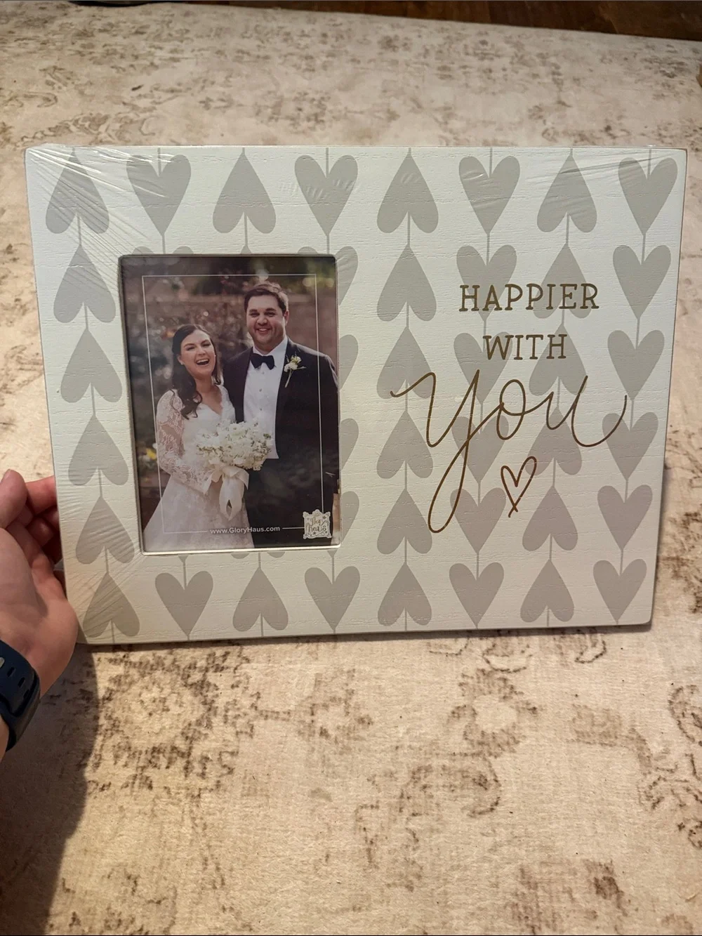 Happier With You Gray & Gold Photo Frame